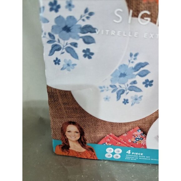 The Pioneer Woman by Corelle 4-Piece Appetizer Plate Set, Evie, Blue 6.75 inch n - Picture 4 of 7